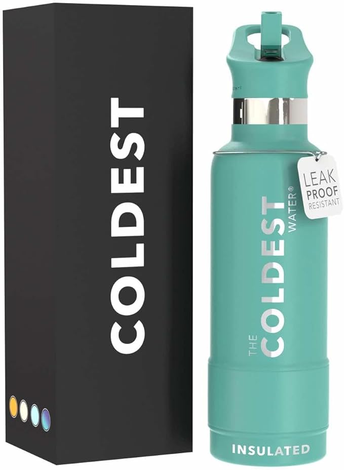 Coldest Insulated Water Bottle with Straw Lid - Stainless Steel Metal Insulated Bottle for Men & Women (Terraform Green, 21 oz)