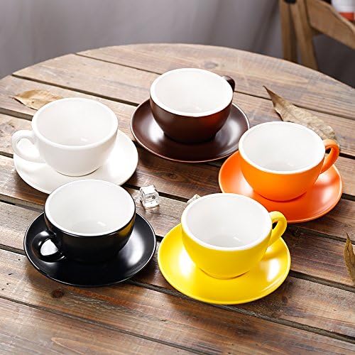 Latte Art Cup and Saucer for Latte & Cappuccino New Bone China, Mate for Coffee Shop and Barista (Glossy Black, 10.5 oz)