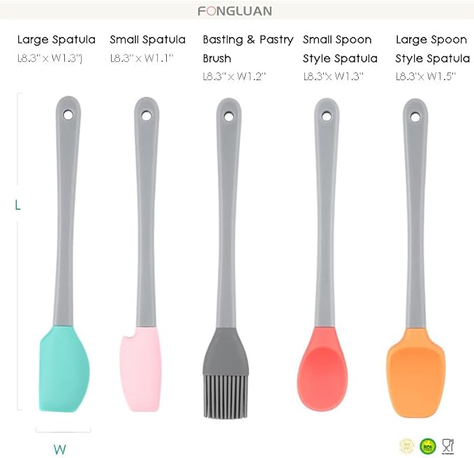 Mini Silicone Spatula Set of 5 - Heat Resistant & Nonstick Rubber Spatulas - Dishwasher Safe Kitchen Utensils for Cooking, Baking, Mixing
