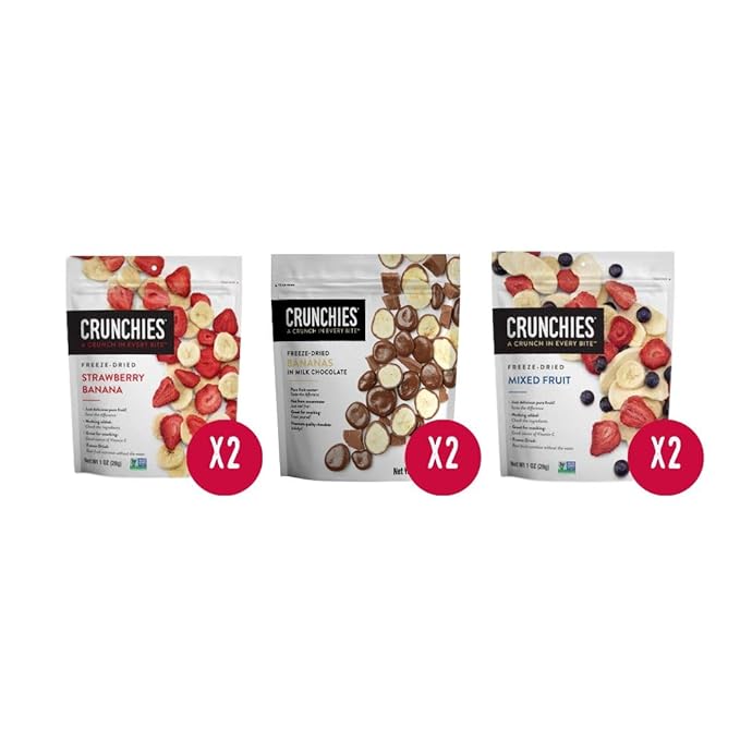 Crunchies Freeze-Dried Fruits, 100% All Natural Crispy Fruit, Non GMO and Kosher, Resealable Freeze Dried Fruit Snack Packs, Pack of 6 (Banana Lovers Variety Pack)