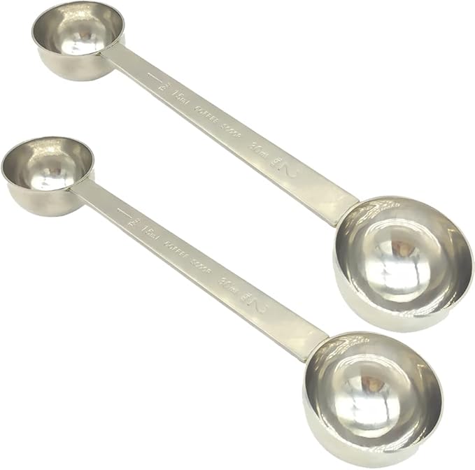 CoaGu Stainless Steel Coffee Scoop Set: Two-Piece Long Handle 1 Tbsp & 2 Tbsp Scoops for Effortless Serving from Large Coffee Bags and Baking Ingredients