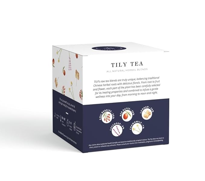 Tily Tea Evening Calm Herbal Tea - Nighttime Tea with Chamomile and Lavender - Caffeine Free - 10 Plastic-Free Teabags