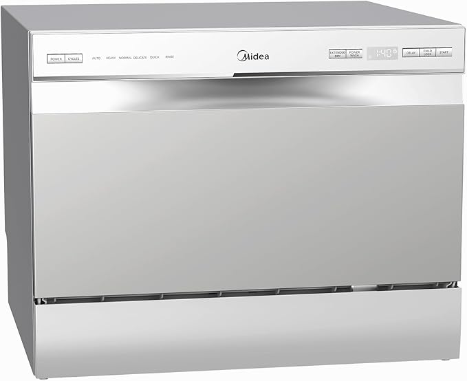 Midea MDC22P2ASS Countertop, Portable Place Settings & 6+2 Washing Cycles. Energy Star Dishwasher, Dish Washer for Dorm, RV& Apartment, Sliver, Silver