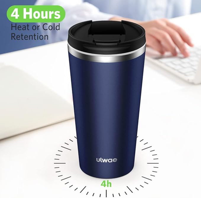 Insulated Coffee Mug with Ceramic Coating, 18oz Travel Mug with Leak-proof Lid, Vacuum Double-wall Tumbler, Stainless Steel Thermal Cup for Tea, Hot Cocoa, Cold Beverage, Ice Drinks