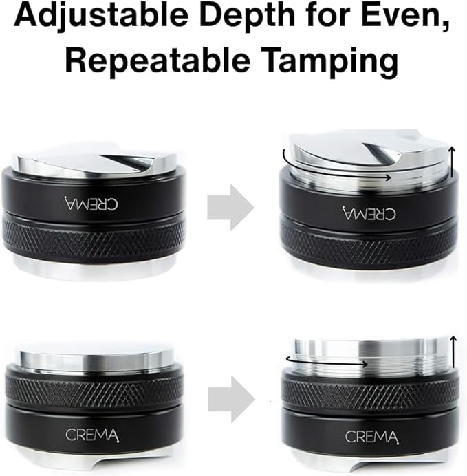 Crema Coffee Products 51mm Hand Tamper & Coffee Distributor|Compatible with Delonghi Dedica & La Specialista Portafilter|Double-Sided,Adjustable Depth Tool|Made with Durable 304 Stainless Steel|Silver