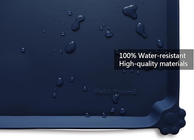 Hoki Found X-Large Silicone Pet Feeding Mats - Non Slip Dog Cat Bowl Mats - Waterproof, Suitable for Carpet - French Navy