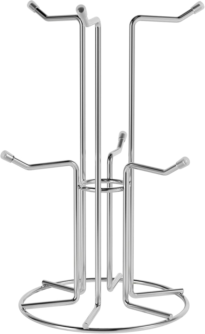 HULISEN Coffee Mug Holder for Countetop, Cup Tree for Counter Large Mugs with 6 Hooks, Metal Cup Holder Stand, Standing Rack Display for Coffee Bar, Silver