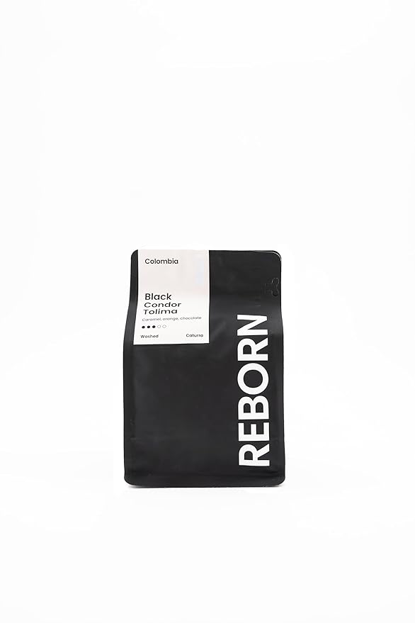 Reborn Coffee Specialty Whole Bean Coffee, Medium Roast, 12 Ounce, Colombia Black Condor Tolima, Flavor Notes of Chocolate, Nut, and Citrus