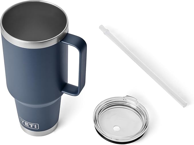 YETI Rambler 42 oz Tumbler with Handle and Straw Lid, Travel Mug Water Tumbler, Vacuum Insulated Cup with Handle, Stainless Steel, Navy