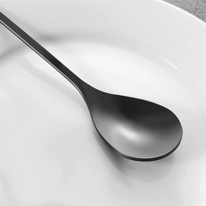 AnSaw 6-Piece Elegant Black Leaf Long Handle Teaspoons - 7.4" Stainless Steel Stir Spoons for Coffee & Tea, Perfect for Mixing & Stirring