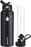 SENDESTAR Stainless Steel Water Bottle, Insulated Water Bottle 40 oz with New Straw Lid or Spout Lid Keeps Liquids Hot or Cold with Double Wall Vacuum Insulated Bottle (Black)