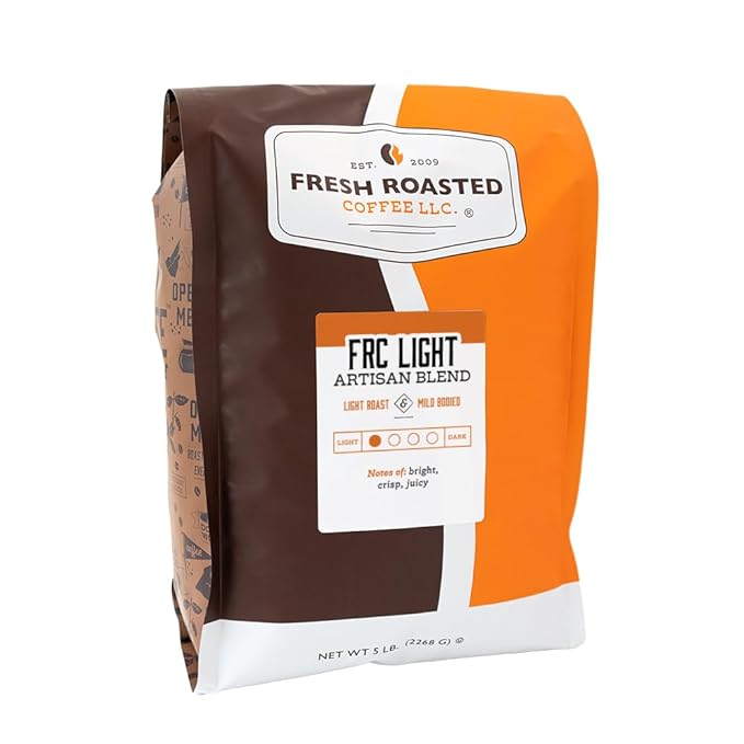 Fresh Roasted Coffee, FRC Light Roast Blend, 5 lb (80 oz), Kosher, Whole Bean