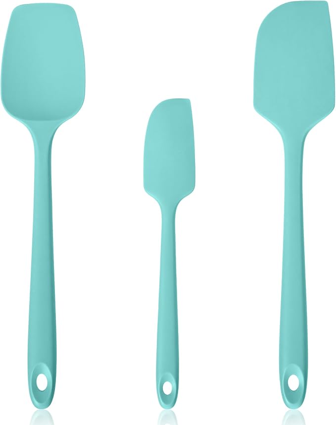 600ºF Heat Resistant Spatulas, High Heat Food Safe Semless Kitchen Silicone Scraper Set for Cooking Baking Mixing Scraping Stirring Nonstick Cookware Pan Bowl (3Pcs,Turquoise)