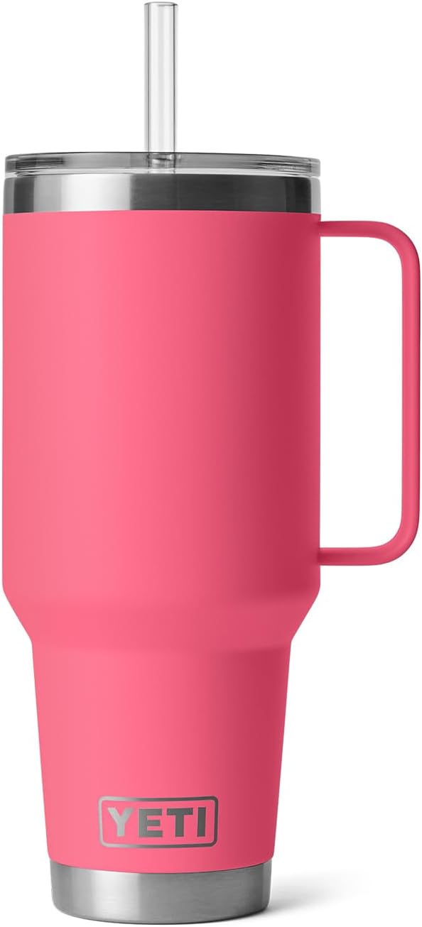 YETI Rambler 42 oz Tumbler with Handle and Straw Lid, Travel Mug Water Tumbler, Vacuum Insulated Cup with Handle, Stainless Steel, Tropical Pink