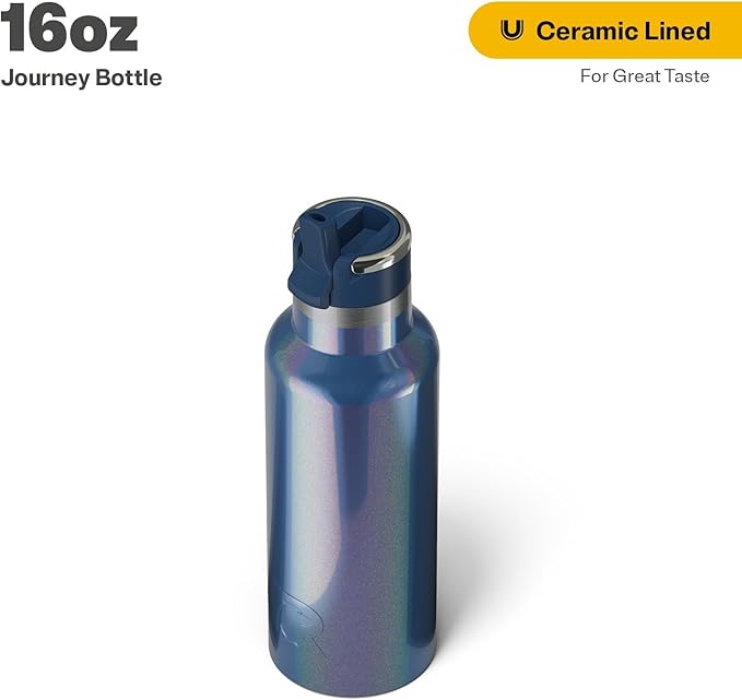 RTIC 16oz Journey Bottle Metal Stainless Steel Vacuum Insulated, BPA Free, Reusable, for Water, Hot and Cold Drinks, Travel, Sports, Camping, Pond Glitter