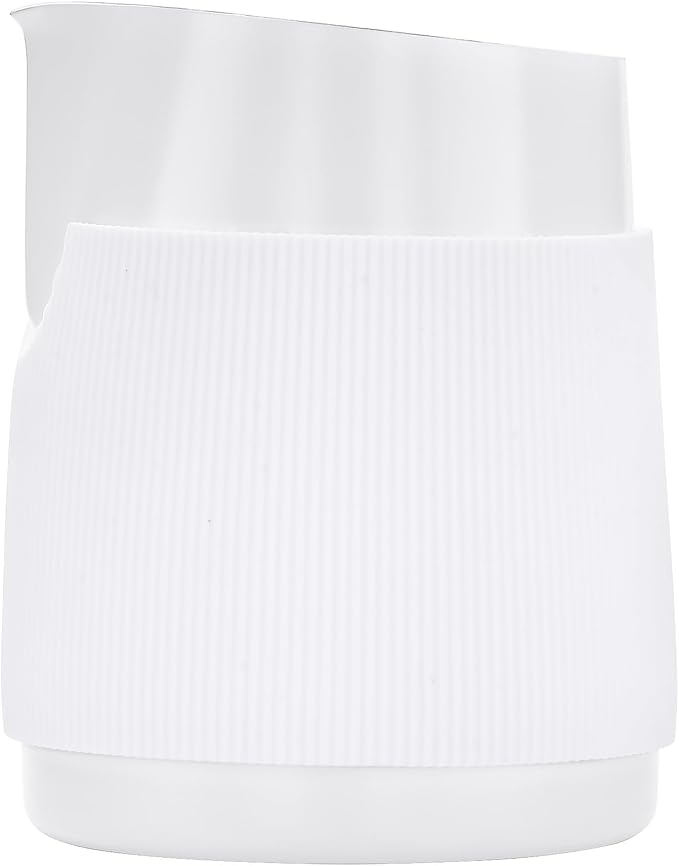 Normcore Handleless Milk Pitcher with Round Spout - Espresso Steaming Pitcher - 18/8 Stainless Steel Milk Frothing Jug - Premium Barista Tools - Non-stick coating White - 15.2 oz (450 ml)