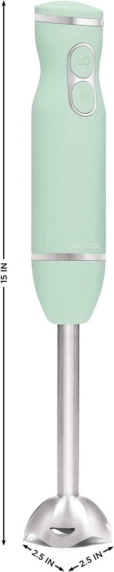 Chefman Immersion Stick Hand Blender with Stainless Steel Blades, Powerful Electric Ice Crushing 2-Speed Control Handheld Food Mixer, Purees, Smoothies, Shakes, Sauces & Soups, Sage