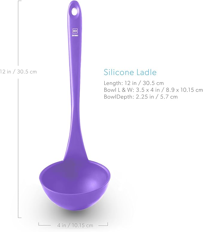 DI ORO Silicone Ladle – Soup Ladle for Cooking & Serving Heat-Resistant - Large Kitchen Ladle Nonstick Cookware Safe - Soup Serving Spoon with Wide Bowl - Silicone Utensil Dishwasher Safe (Lavender)