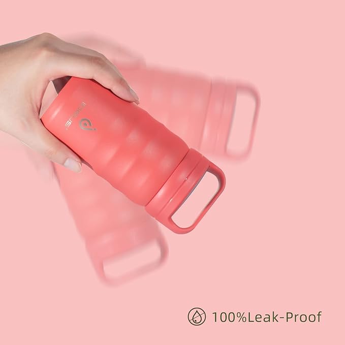 IDEUS Insulated Water Bottle 12oz, Stainless Steel Insulated Water Bottle For School, Insulated Bottles With Straws Leakproof, Vacuum Double Wall Water Bottles For Boys And Girls With 2 Lids, BPA Free