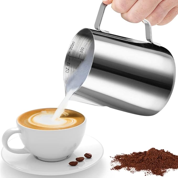 HOFASON Stainless Steel Milk Frothing Pitcher Cappuccino Pitcher Pouring Jug Espresso Cup Creamer Cup for Latte Art, 12 Ounce (350 ML)