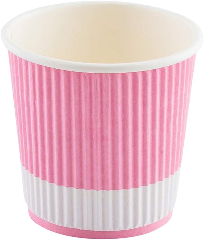 Restaurantware 4 Ounce Ripple Insulated Coffee Cups, 500 Double Wall Corrugated Tumblers, Leakproof, Non-Slip Light Pink Paper Design, Recyclable, Ribbed Surface, Matching Lids Sold Separately