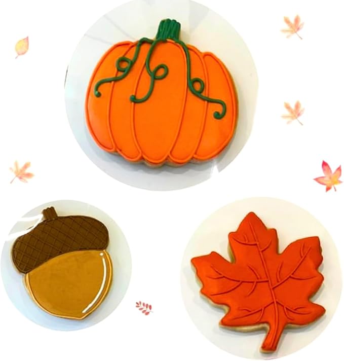 Thanksgiving Cookie Cutters Set 5PCS, Food-grade Stainless Steel Turkey Pumpkin Pine Cones Maple Leaf Fall Cookie Cutters Shapes, Sturdy Metal Biscuit Cutters for Home Holiday Family Baking