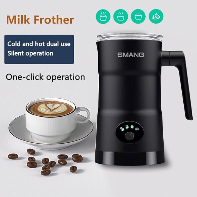 Electric Milk Frother, 4 in 1 Milk Steamer, 11.8oz/350ml Automatic Warm and Cold Foam Maker, Milk Warmer for Latte, Cappuccinos, Macchiato, Hot Chocolate, Coffee, Matte Black