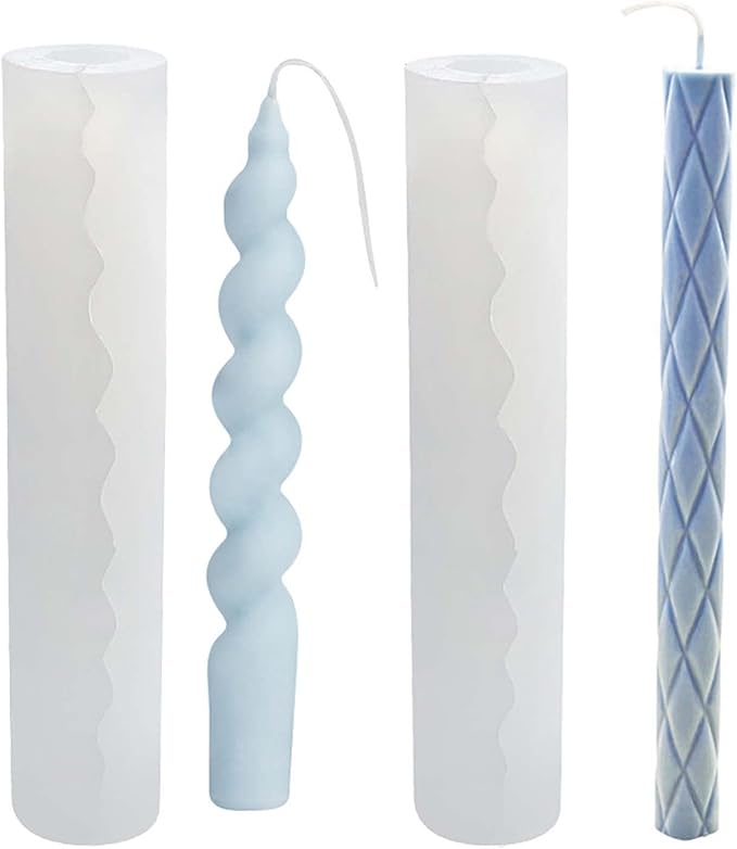 2 Pack Diamond Cylinder Twist Candle Mold - Silicone Mold for Cake Decoration, Round Shape Soap, Flower Fondant, and Resin