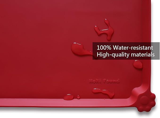 Hoki Found Silicone Pet Food Mats - Non Slip Dog Cat Bowl Mats - Classic Red