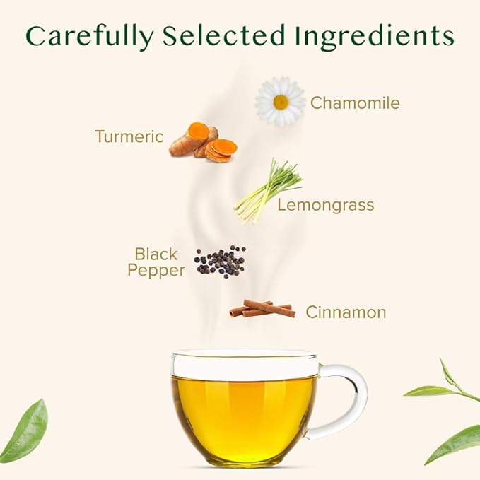 VAHDAM, Turmeric Chamomile Tea Bags (100 Herbal Tea Bags) Caffeine Free,100% Pure Herbal Tisane - Warm, Earthy & Floral | Infused With Chamomile Flowers | Resealable Ziplock Pouch