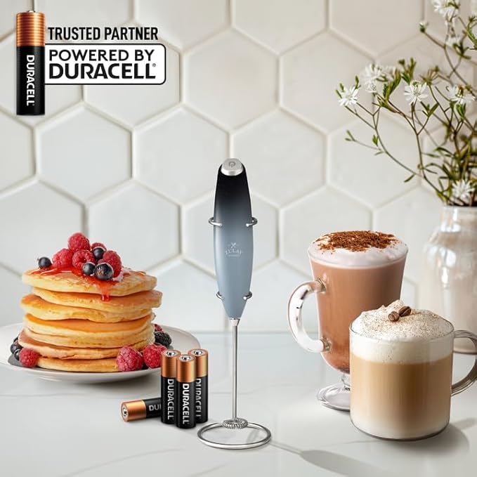 Zulay Kitchen Powerful Milk Frother Wand With 4 AA Duracell Batteries - Ultra Fast Handheld Drink Mixer - Electric Whisk Foam Maker for Coffee, Lattes, Cappuccino, Matcha & Creamer -