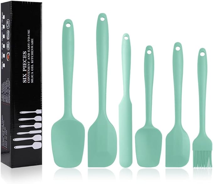 Silicone Spatulas Set, Rubber Spoon Spatula Heat Resistant Spoonula One Piece Design Seamless Spatula Non-Stick Scrapers Baking Mixing Tool (Light Green)