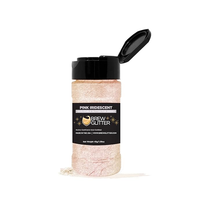 BREW GLITTER Edible Glitter For Drinks, Cocktails, Beer, Garnish Glitter & Beverages | KOSHER & HALAL Certified | 100% Edible & Food Grade | Vegan, Gluten, Nut Free (45g Shaker, Pink Iridescent)
