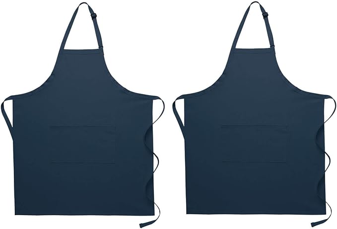 Pomp 2 Pack Premium Bib Aprons | Adjustable Neck + 2 Pockets | Water + Oil Resistance | Men & Women's Kitchen Cooking Aprons