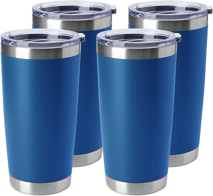 HASLE OUTFITTERS 20oz Tumblers Stainless Steel Mugs with Lid Double Wall Vacuum Insulated Coffee Cups for Cold & Hot Drinks (20oz-Dark Blue, 4 Pack)