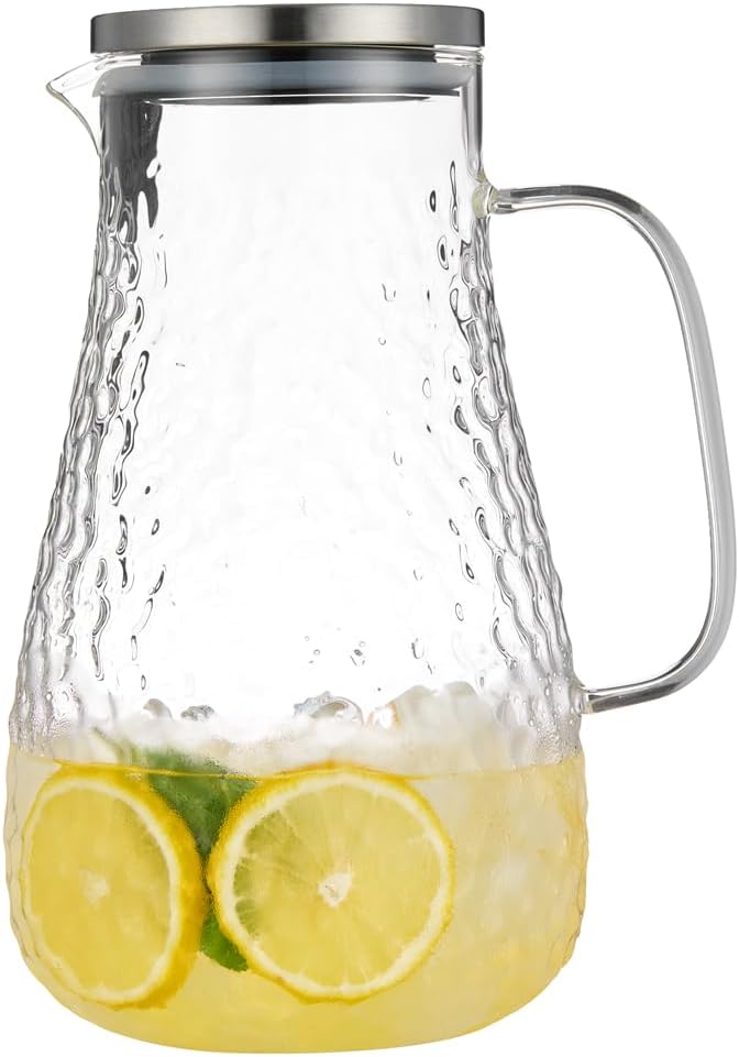 Karafu 78 Ounces/2.3 Liter Glass Pitcher with Lid, Wide Mouth Heat Resistant Water Jug for Hot/Cold Water, Ice tea and Juice Beverage Clear