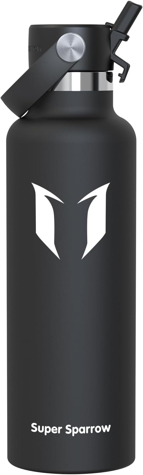 Super Sparrow Insulated Water Bottle - 17 Oz / 25 Oz / 32 Oz - Standard Mouth FlipFlow Flask - BPA Free, Leak Proof Drink Bottle- Ergonomic Straw Water Bottles for Work, Gym, Travel, Sports