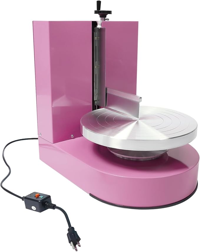 Cake Decorating Machine, 200W Cake Cream Spreading Machine 60-320rpm Rotating Speed Automatic Cake Cream Spreading Machine with LCD Display for 4-12 inch Cakes (Pink)