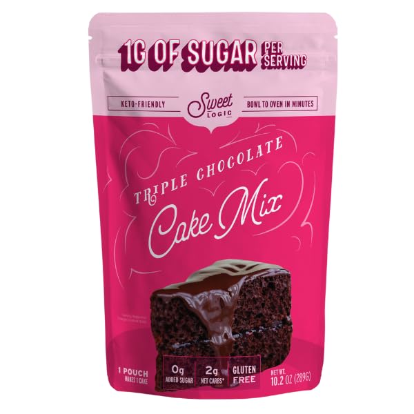 Sweet Logic Keto Baking Mix - Triple Chocolate Cake - Gluten-Free - Dairy Free - Diabetic-Friendly - High Protein - Allulose - Stevia - Low Sugar - Low Carb - Quick 20-Minute Prep (1-2G Carbs Per Serving)