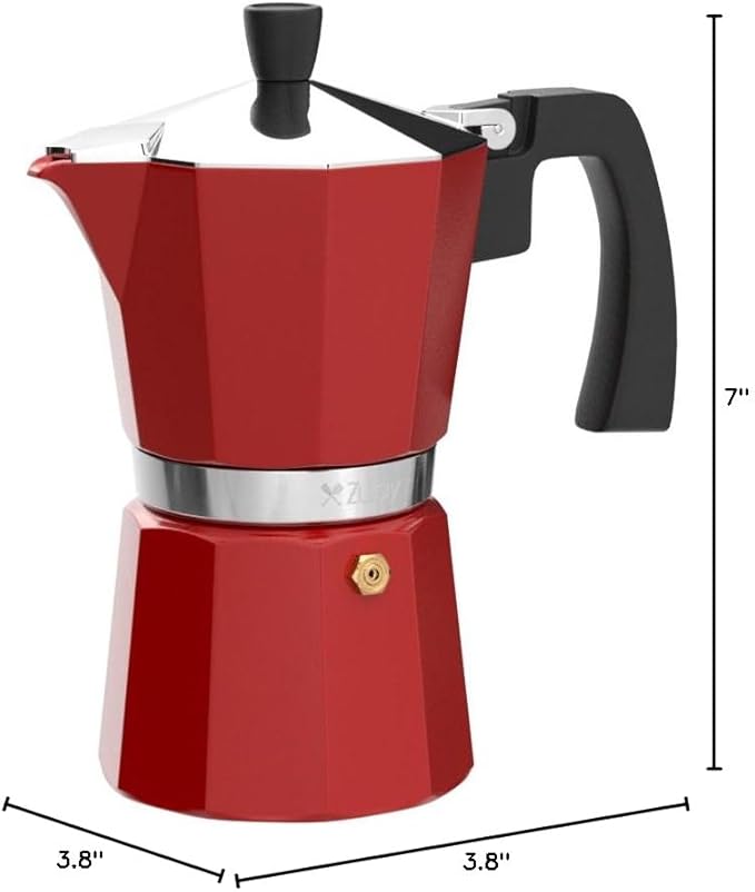 Zulay Classic Italian Style 6 Espresso Cup Moka Pot, Stovetop Espresso Maker for Great Flavored, Makes Delicious Coffee, Easy to Operate & Quick Cleanup Pot (Red)