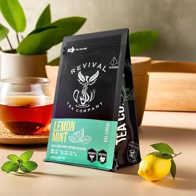 Revival Tea Company Lemont Mint Tea - Herbal Tea Blend of Peppermint, Spearmint and Lemon - Caffeine Free - 24 Tea Bags