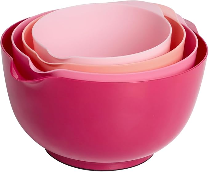 BoxedHome Classic Mixing Bowl Set, BPA Free Plastic, Microwave and Dishwasher Safe (Set of 4, Rose red), 4.5 quarts