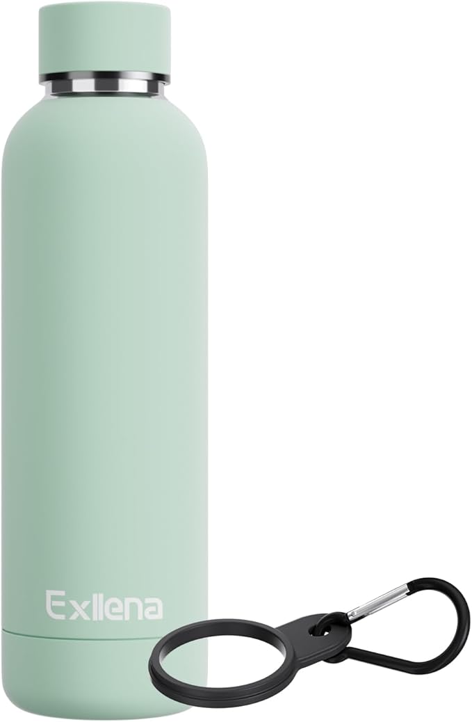 Slim Insulated Water Bottles for Travel 18oz with Clip, Double Wall Vacuum Stainless Steel Water Bottle Keeps Drinks Cold 24 Hrs/Hot 12 Hrs, 100% Leakproof, BPA Free(Mint)