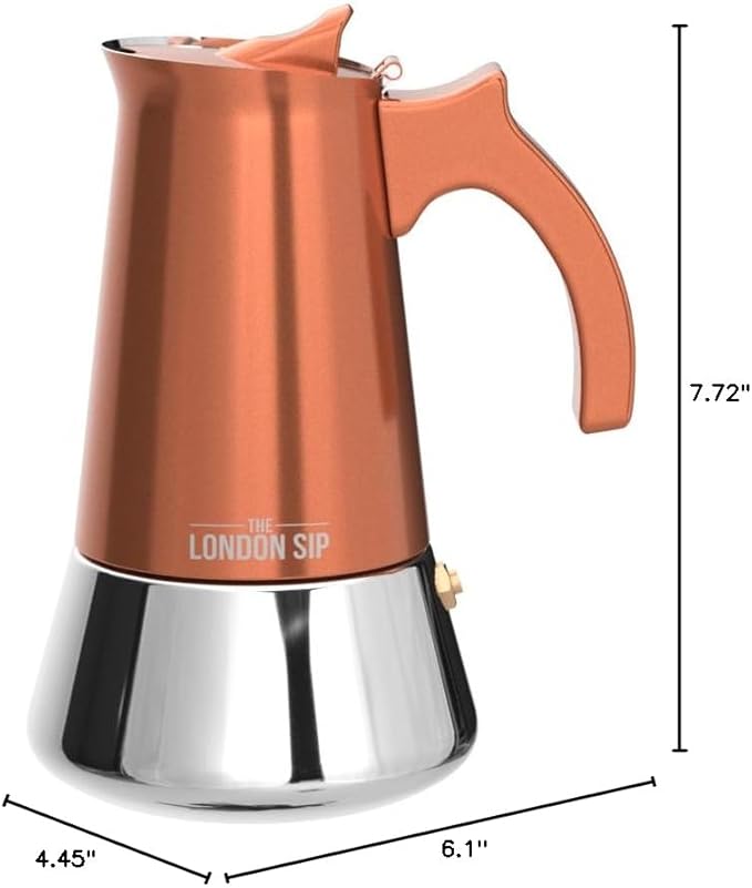 London Sip Stainless Steel Stovetop Espresso Maker Moka Pot Italian Coffee Percolator, Copper, Medium (10.14 oz)