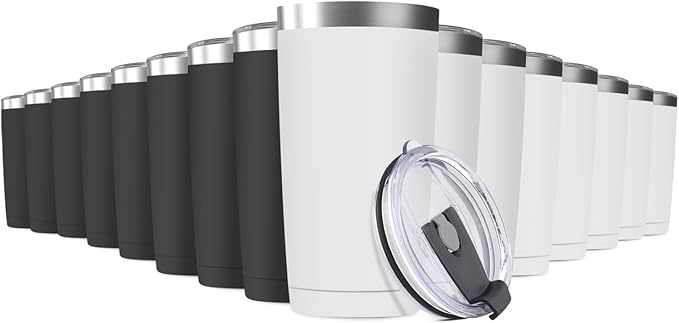 16 Pack 20oz Tumbler Vacuum Insulated Travel Mug with Lids, Stainless Steel Double Wall Bulk Cup for Home, Office, Outdoor Suitable for Vehicle Cup Holders