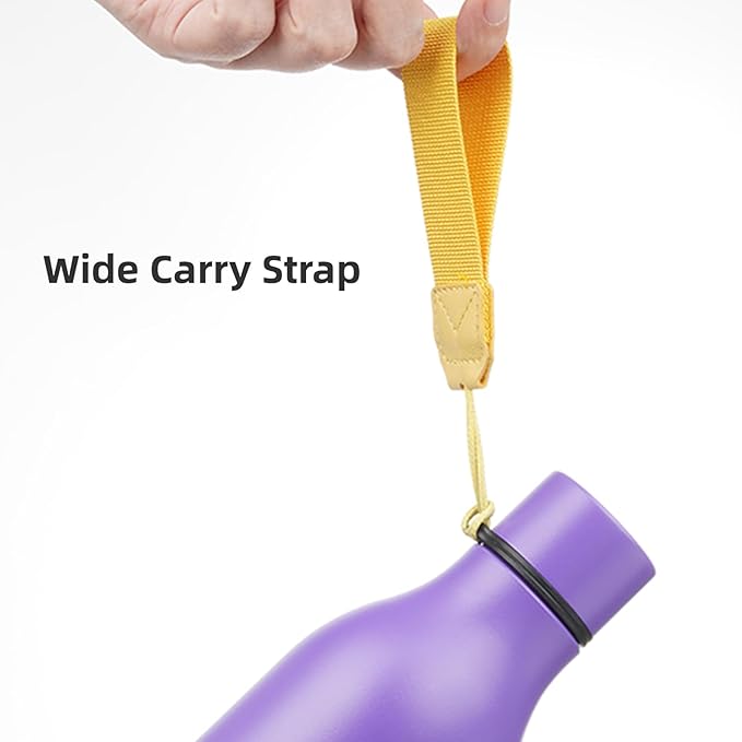 Insulated Water Bottle with Strap,18 oz Double Wall Stainless Steel Vacuum Bottles Metal Water Flask,Purple