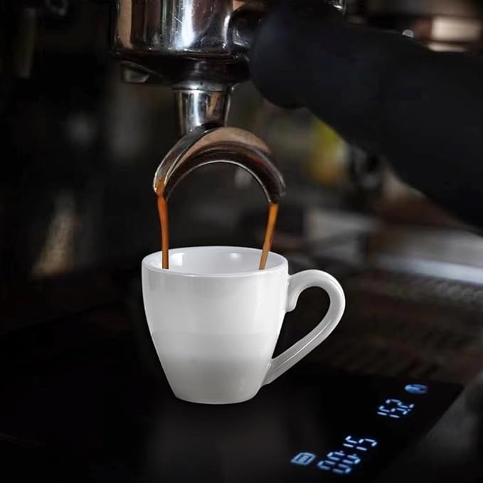 homEdge Porcelain Espresso Shot Cup Set with Saucers and Stainless Steel Spoons - 80 ml / 2.67 oz, Set of 4, White