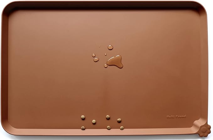 Hoki Found Large Silicone Non Slip Pet Feeding Mats - Waterproof Dog Cat Bowl Mats - Caramel