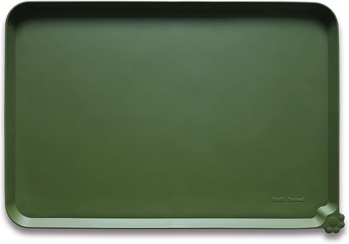 Hoki Found L Silicone Non Slip Pet Dog Cat Bowl Mats - Waterproof Dog Cat Food Mats - Dark Olive