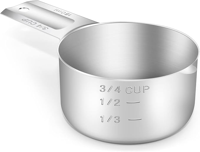 1PCS 3/4Cup (180ml, 6oz) Single Measuring Cup, Stainless Steel Measure Scoop, Metric and US Measurement, Dishwasher Safe